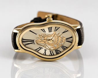 Silver Salvador Dali Inspired Cart Crash Leather Wrap watch,Dali Melting Time watch ,Softwatch ,bracelet watch ,wrist watch,Leather Bracelet