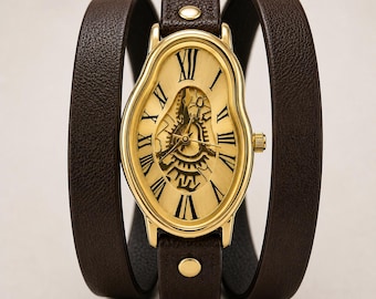 Genuine Leather watch band abstract surreal wrist watch for women