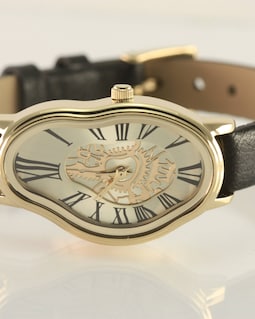 Surrealist Melting Watch: Distorted Dial, Roman Numerals, Leather