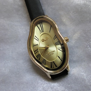 Gold Salvador Dali Inspired Brown Leather Wrap watch, Dali Melting Time watch ,Softwatch ,bracelet watch ,wrist watch,Leather Bracelet