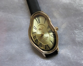 Gold Salvador Dali Inspired Brown Leather Wrap watch, Dali Melting Time watch ,Softwatch ,bracelet watch ,wrist watch,Leather Bracelet