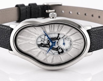 Orologio Surrealist Art Design Surrealism Art Liquid Time Dali Melting Subdial Style French Homage Irregular Soft Skeleton dial  Watch