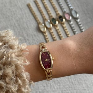 Women’s Bracelet Watch Gold Silver, Minimalist Watch, Gift for Her, Everyday Quartz gold-burgundy