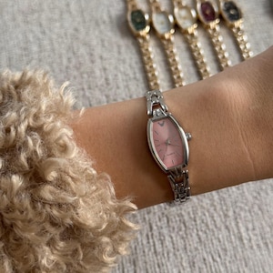 Women’s Bracelet Watch Gold Silver, Minimalist Watch, Gift for Her, Everyday Quartz silver-pink