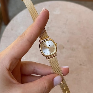 Gold Women’s Watch, Mesh Bracelet, Small Dial Quartz Watch, Gift for Her