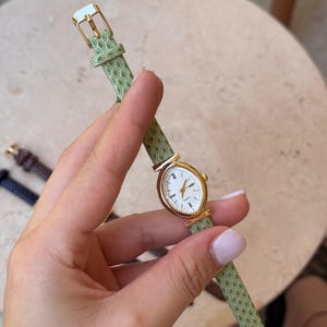 Small Oval Women’s Watch – Gold Tone Case, Black Faux Leather Strap, Minimalist Quartz