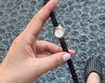 Gold Women’s Watch Minimalist, Leather Strap Watch, Gift for Her