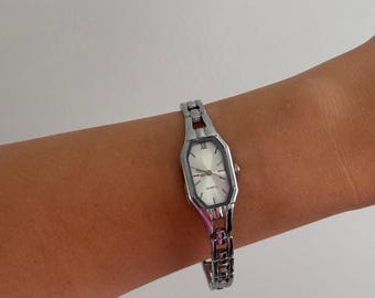 Srebrny damski zegarek na bransoletce, mała tarcza 27 mm, kwarcowy, prezent dla niej