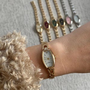 Women’s Bracelet Watch Gold Silver, Minimalist Watch, Gift for Her, Everyday Quartz gold-white