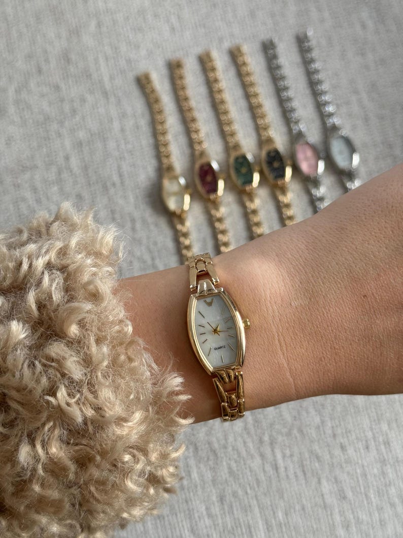 Women’s Bracelet Watch Gold Silver, Minimalist Watch, Gift for Her, Everyday Quartz gold-white