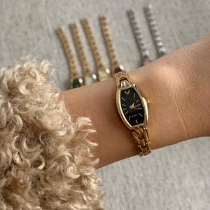 Women’s Bracelet Watch Gold Silver, Minimalist Watch, Gift for Her, Everyday Quartz gold-black