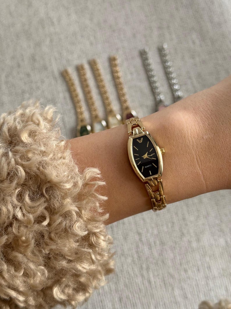 Women’s Bracelet Watch Gold Silver, Minimalist Watch, Gift for Her, Everyday Quartz gold-black
