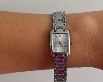 Silver Bracelet Watch Women, Rectangular Dial, Minimalist Watch, Gift for Her