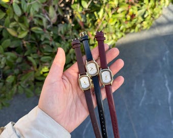 Women’s Watch with Faux Leather Strap, Oval Dial, Quartz, Gift for Her