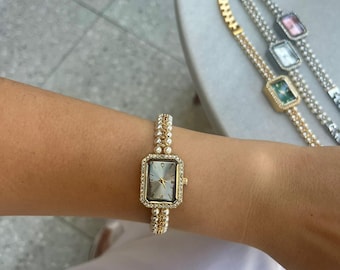 Elizabeth Taylor Watch Elegant MOP Rhinestone 1980 display picture 2