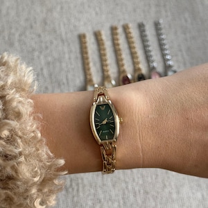 Women’s Bracelet Watch Gold Silver, Minimalist Watch, Gift for Her, Everyday Quartz gold-green