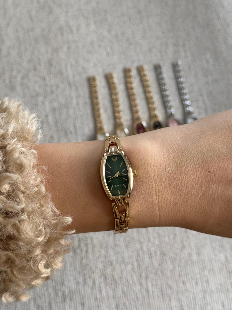 Women’s Bracelet Watch Gold Silver, Minimalist Watch, Gift for Her, Everyday Quartz gold-green