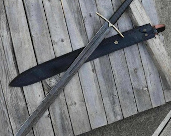 Hand-Forged Damascus Viking Sword – Authentic Long Sword for Viking Costumes, Collectors, Groomsmen Gifts, and Wedding Presents.