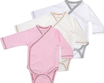Babybody Mädchen Set 3er Pack Langarm Wickelbody Baumwolle Druckknöpfe