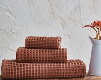 LuxHand Waffeloptik Handtuch-Set – 3-teilig – 100% Baumwolle – Premium Qualität
