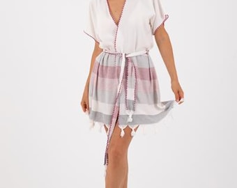 Damen Kimono und Pestemal Set – 2-teilig | Musselin, Leicht, Atmungsaktiv – Zuhause, Strand & Reisen