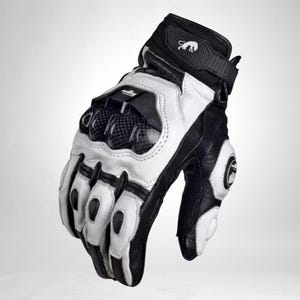 Guantes de cuero negro para motociclismo de carreras, guantes de cuero para montar en moto, guantes blancos Team para ciclismo de carretera para verano e invierno