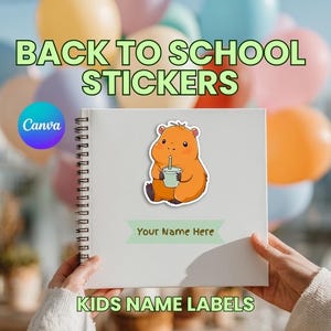 Kawaii Capybara Stickers & Name Labels: Editable School Stickers (Canva Template Digital Download)