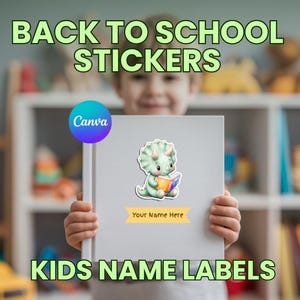 8 Cute Dinosaur Name Labels | Editable Back to School Stickers | Personalized Printable Sticker Sheet | Instant Digital Download