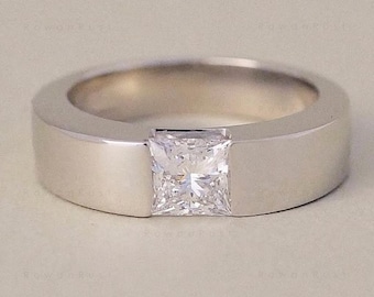 1 CT Princess Cut Lab Grown Diamond Engagement Ring, 14K Solid Gold Solitaire Comfort Fit Ring