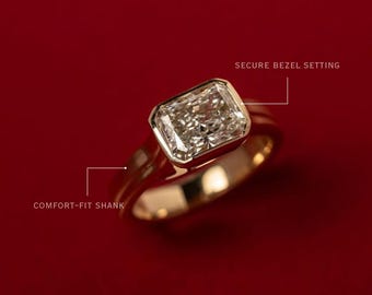 East West 1.75 CT Radiant Cut Lab Grown Diamond Engagement Bezel Solitaire Ring