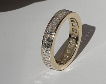 0.3 TCW Baguette Cut Lab Grown Diamond Wedding Band, 14K Solid Gold Ring, Channel Set Band, Full Eternity Band, Stackable Band, Gift For Her