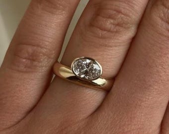 East West Ring, 1 CT Oval Cut Lab Grown Diamond Engagement Ring, 14K Solid Gold Ring, Solitaire Ring, Bezel Setting Ring, Anniversary Gift