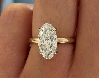 3 CT Oval Lab Grown Diamond Engagement Ring, 14K Gold Solitaire Ring, Stackable Ring, Two Tone Ring, Promise Ring, Proposal Ring For Her