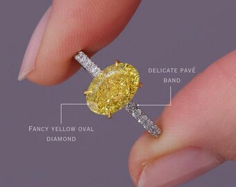 3 CT Yellow Oval Cut Lab Grown Diamond Engagement Ring, 14K Gold Hidden Halo
