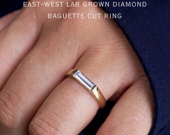 0.5 CT Baguette Cut Lab Grown Diamond Engagement Ring, 14K Gold Solitaire Ring