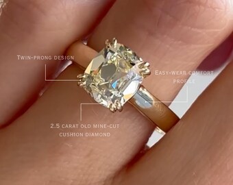 Old Mine Cut Cushion Lab Grown Diamond 14K Gold Engagement Ring, Double Prong