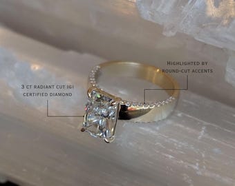 3 CT Radiant Cut Lab Grown Diamond Engagement Ring, 14K Gold Comfort Fit Band
