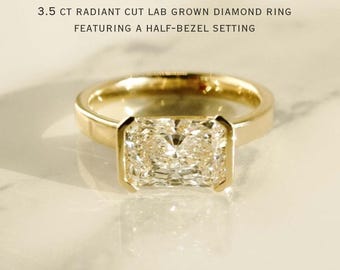 East West 3.5 CT Radiant Cut Lab Grown Diamond Engagement Half Bezel Solitaire Ring