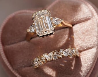 2.5 CT Emerald Cut Lab Grown Diamond Engagement Ring Set, Wedding / Bridal Set