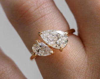 Toi Et Moi Pear Cut Lab Grown Diamond Engagement Ring, 14K Gold You And Me