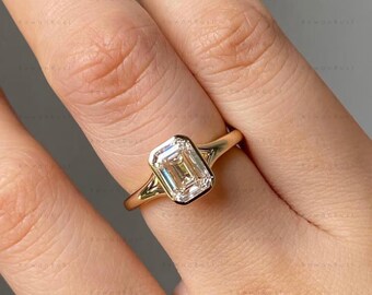 2 CT Radiant Cut Lab Grown Diamond Engagement Ring, 14K Gold Split Band Setting Ring, Bezel Solitaire Ring, Minimalist Ring, Promise Ring