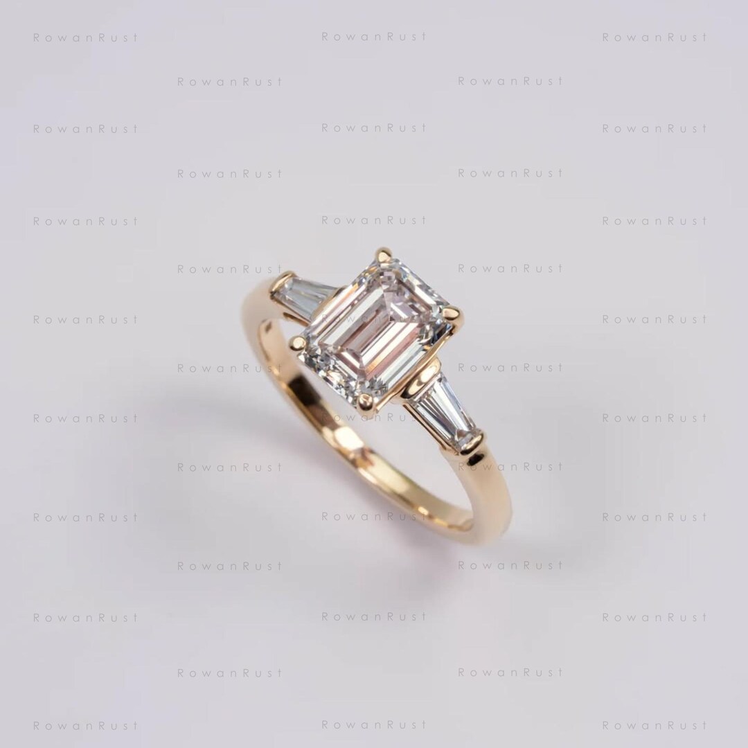 2 CT Emerald Cut Lab Grown Diamond Engagement Ring, 14K Solid Gold ...