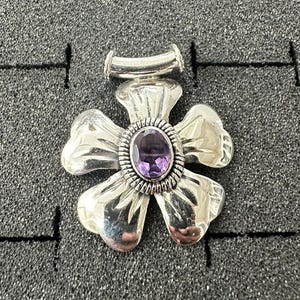 Amethyst Flower Pendant, Sterling Silver 925 Pendant, Gemstone Jewelry Gift for Her, Handmade Boho Floral Necklace