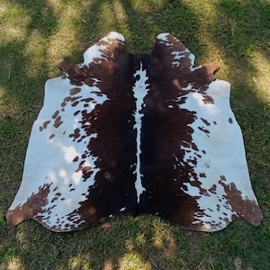Genuine Tricolor Large Cowhide Rug-Handmade Brown and White Area Rug-Brazilian Hair on Cow Skin Rug-Ideal Gift For Western Cowhide Decor