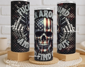 Patriotic Skull Tumbler Wrap PNG, USA Flag Skeleton, 20oz Skinny Seamless (Digital Download)