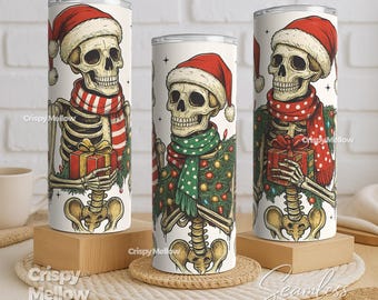Funny Skeleton Santa Tumbler PNG: Creepy Christmas 20oz Skinny Tumbler Sublimation (Digital Download)