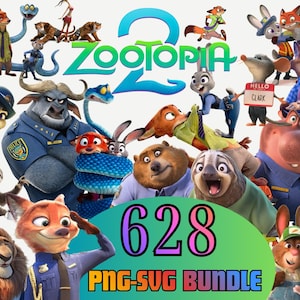 Zootopia 2 PNG SVG Bundle, Zootopia Clipart und digitales Papier, enthält Judy Creolen Nick Wilde png svg für Shirt, Cake Topper Geburtstag