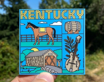 Kentucky Sticker | Bluegrass State Decal | Covered Bridge | Horses | Mandolin | Whiskey Barrel | Art Print Stickers