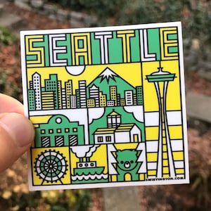 Seattle Sticker Washington State Gifts Pacific Northwest Vinyl Decal Illustrated Seattle Art Space Needle Artwork