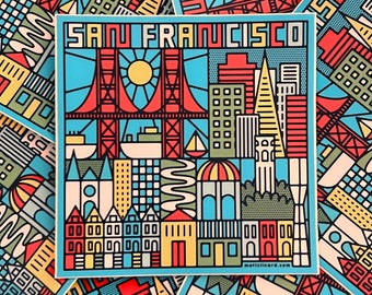 San Francisco Sticker Illustrated California Luggage Sticker Water Bottle Vinyl Decal Travel